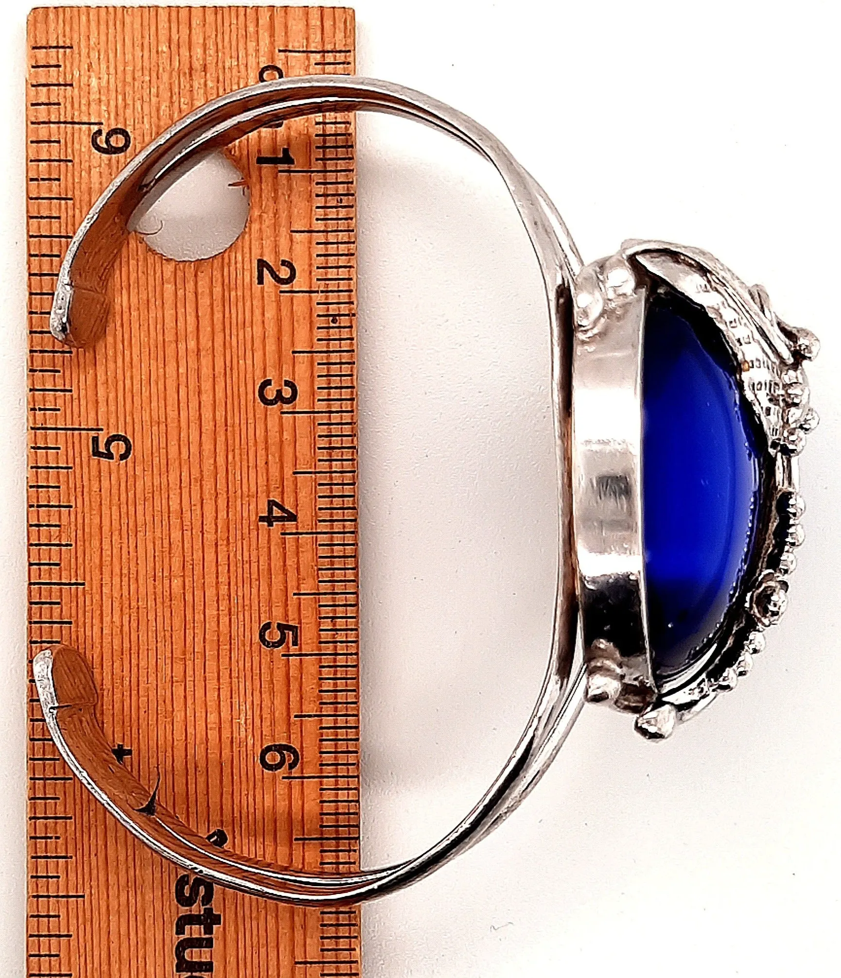 Sterling Silver & Blue Glass Cuff Bangle