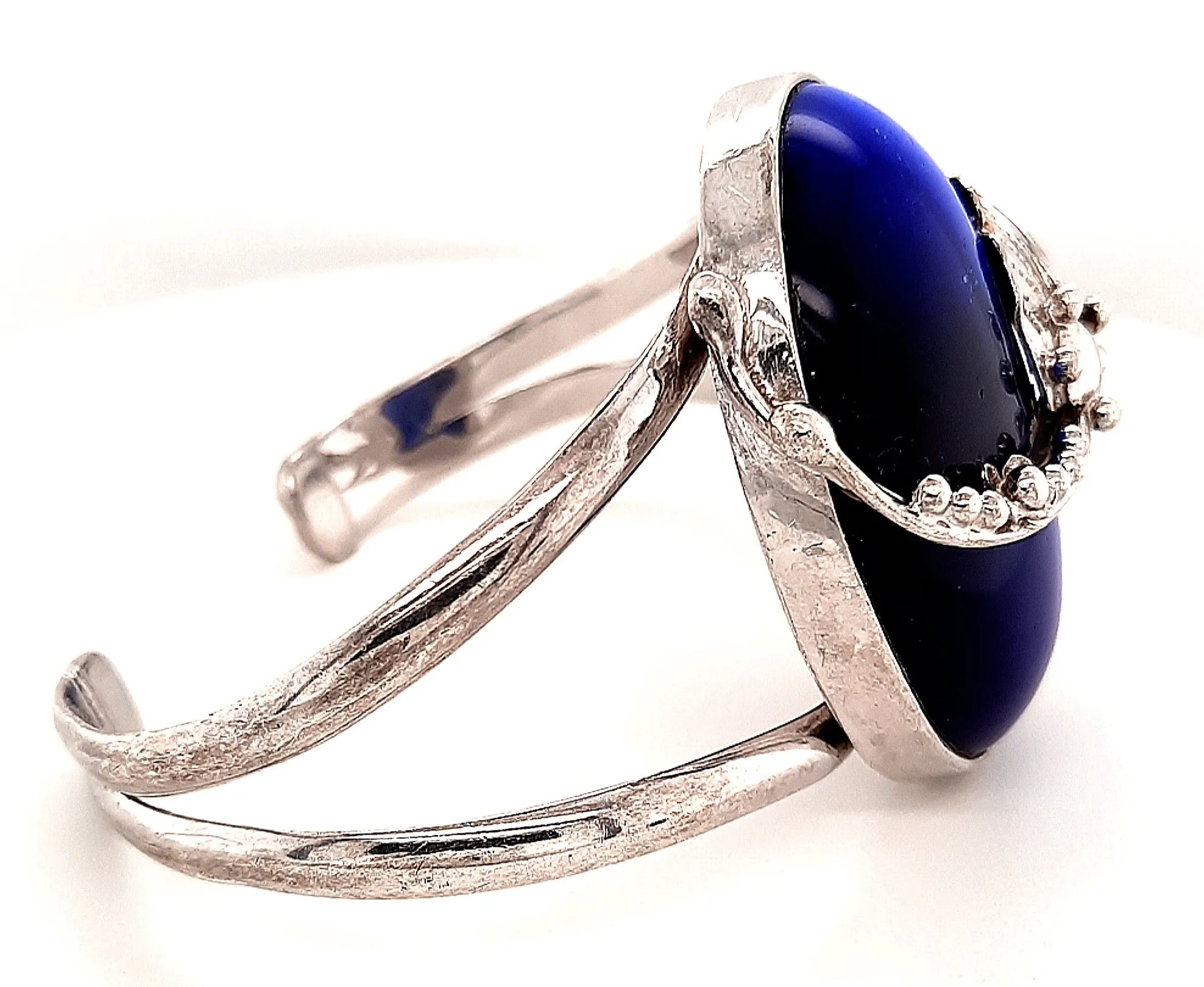 Sterling Silver & Blue Glass Cuff Bangle