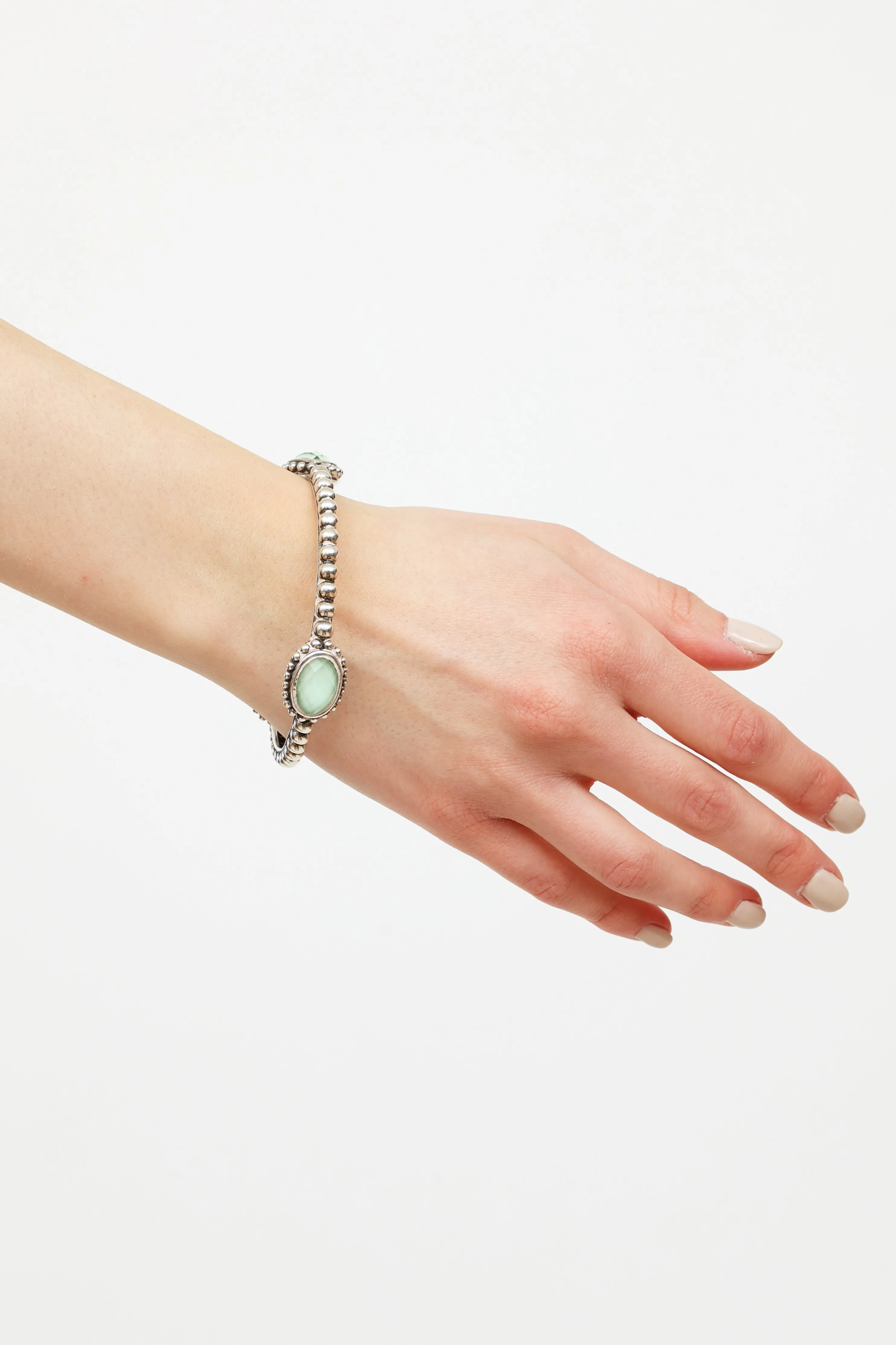 Sterling Silver Caviar Prasiolite Doublet Bangle