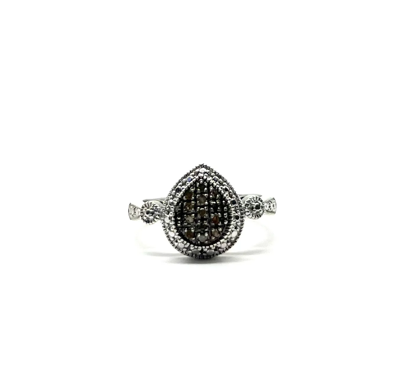 Sterling Silver Champagne Diamond Cluster Pear Shaped Ring