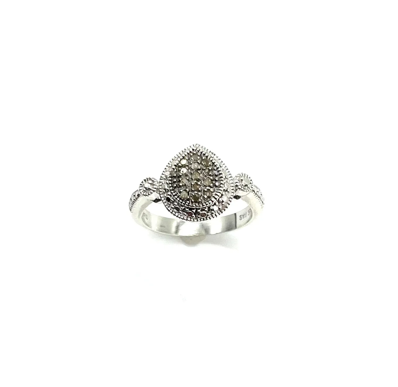 Sterling Silver Champagne Diamond Cluster Pear Shaped Ring