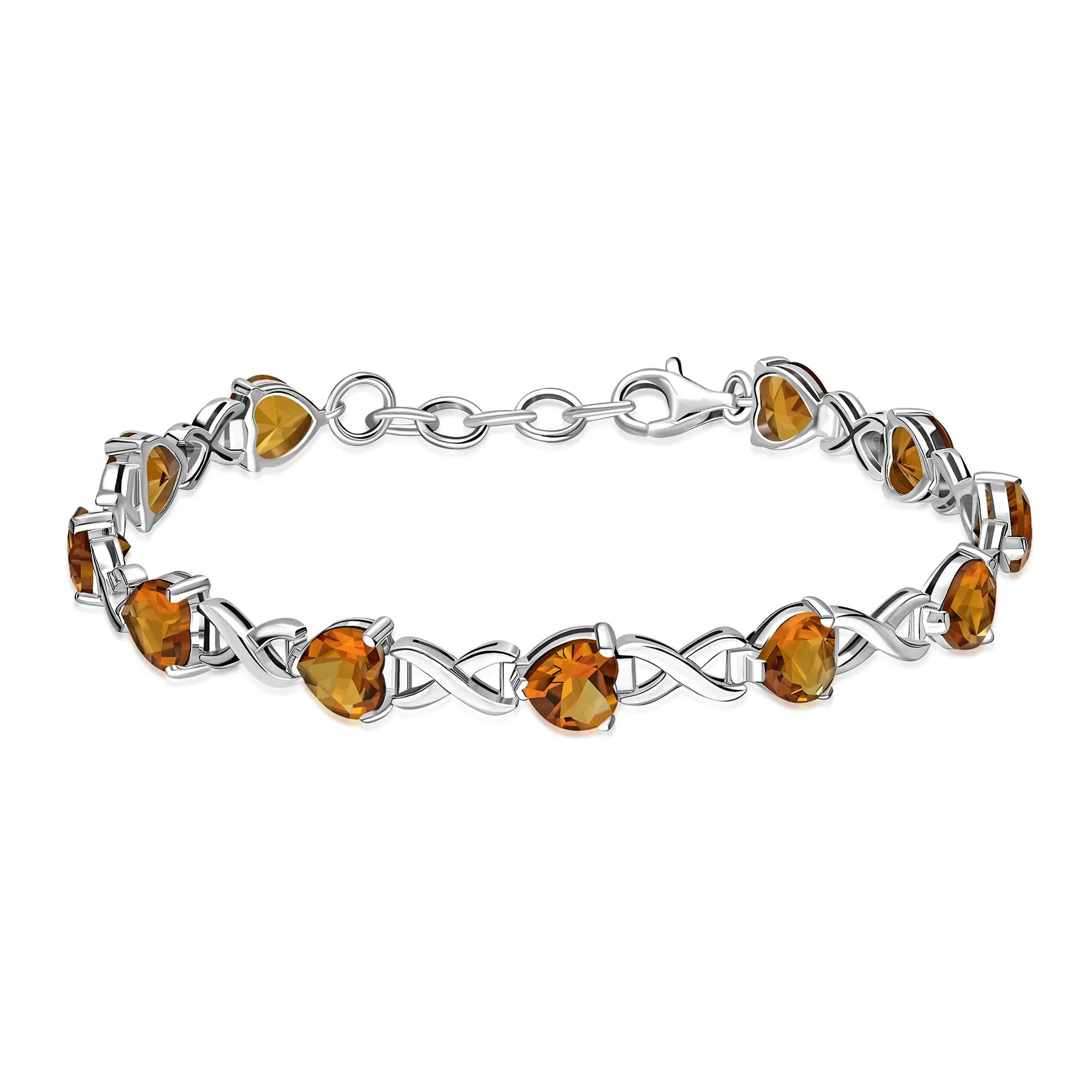 Sterling Silver Citrine Heart Multi-Stone Bracelet