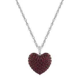 Sterling Silver Created Ruby and Diamond Heart Necklace