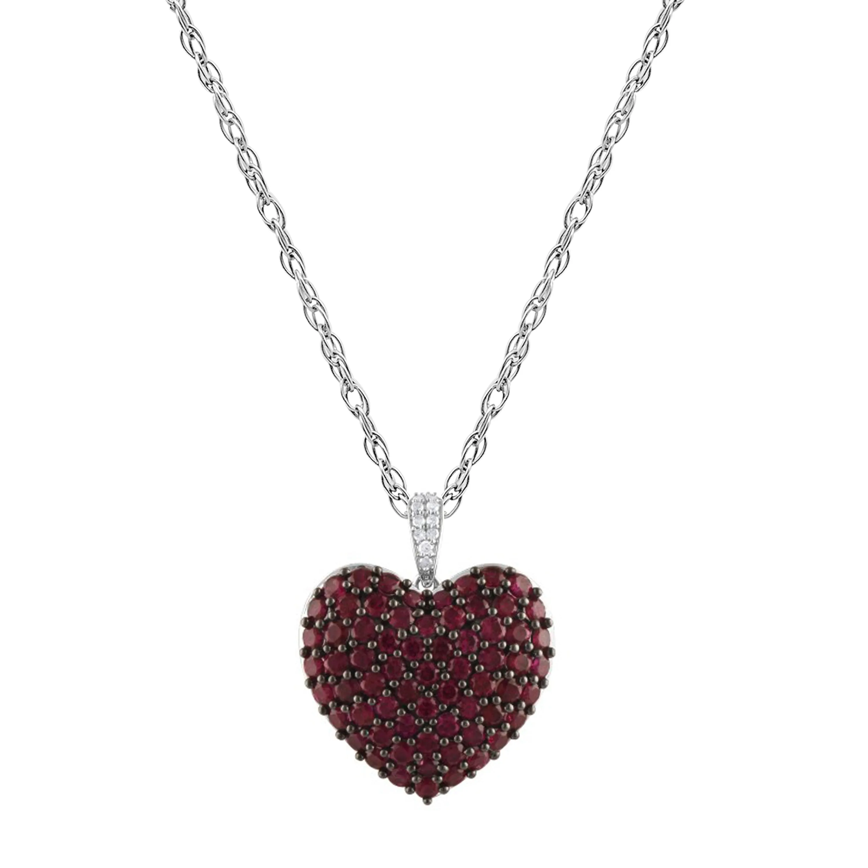 Sterling Silver Created Ruby and Diamond Heart Necklace