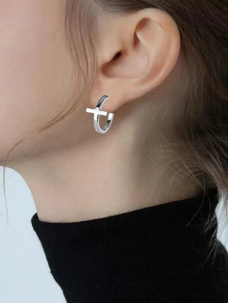 Sterling Silver Cross Cuff Earrings