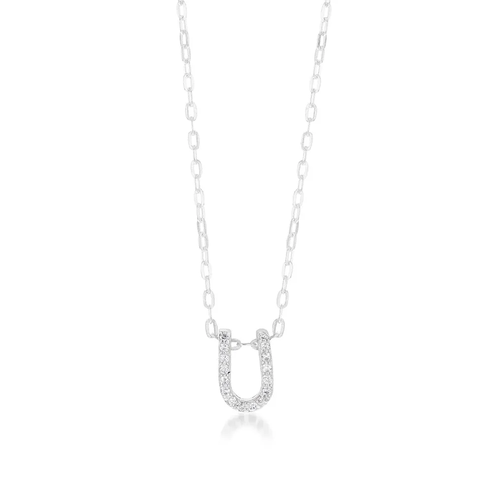 Sterling Silver Cubic Zirconia Initial "U" Pendant On 39 3cm Chain