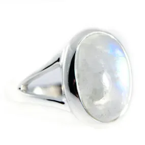 Sterling Silver Large Oval Rainbow Moonstone Ring