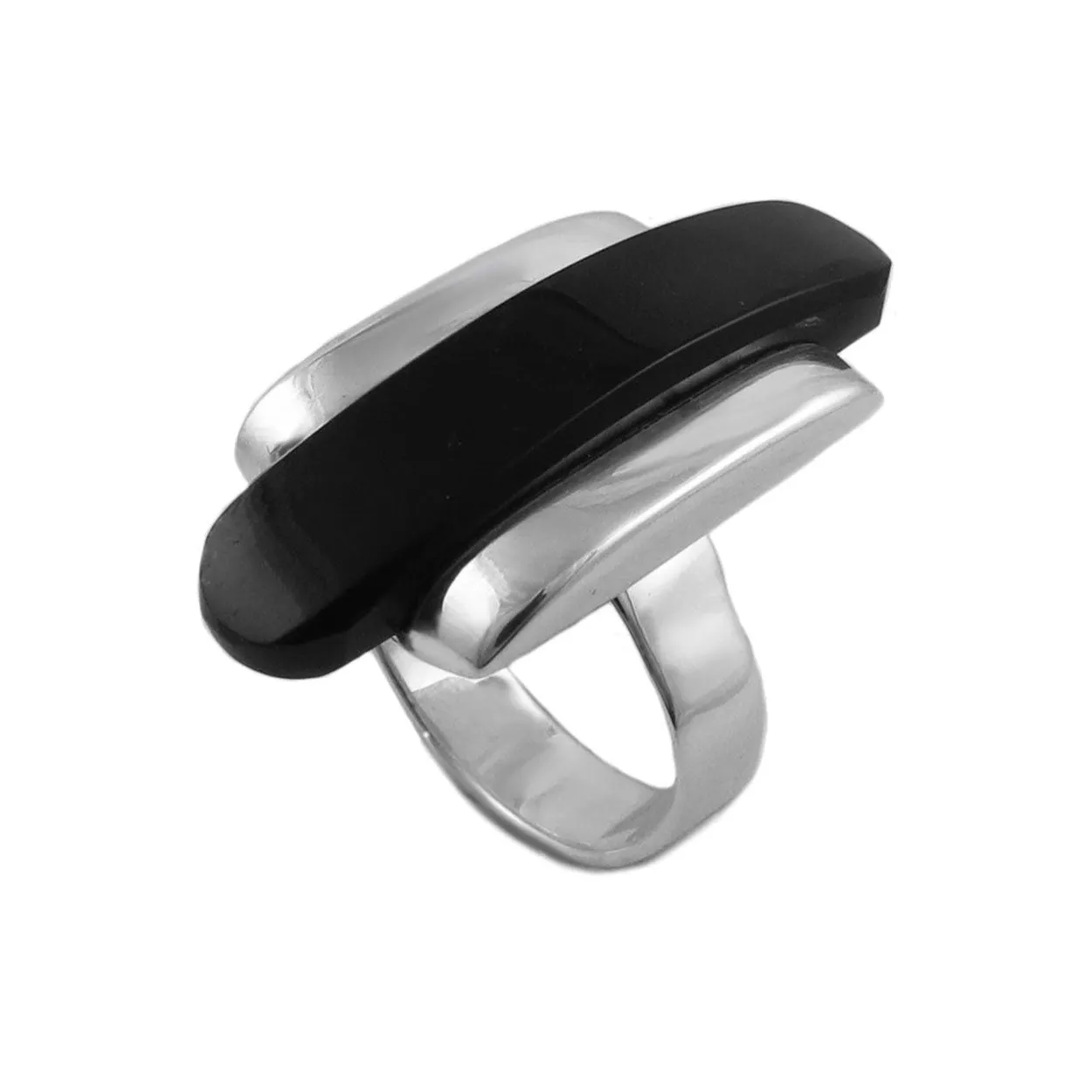 Sterling Silver Obsidian Gemstone Cocktail Ring Size M