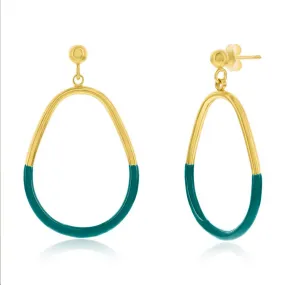 Sterling Silver, Petrolio Enamel Pear-Shaped Earrings - Gold Plated