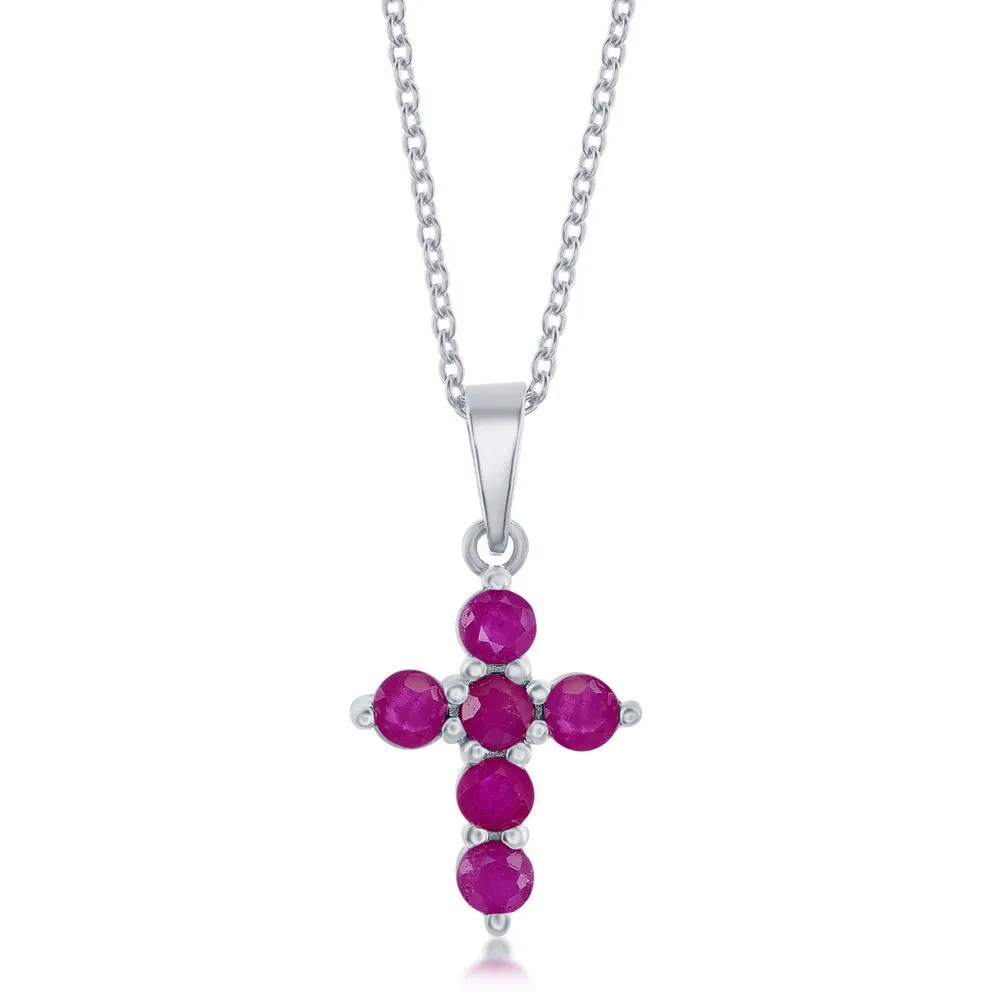 Sterling Silver Ruby Cross Necklace (97602)