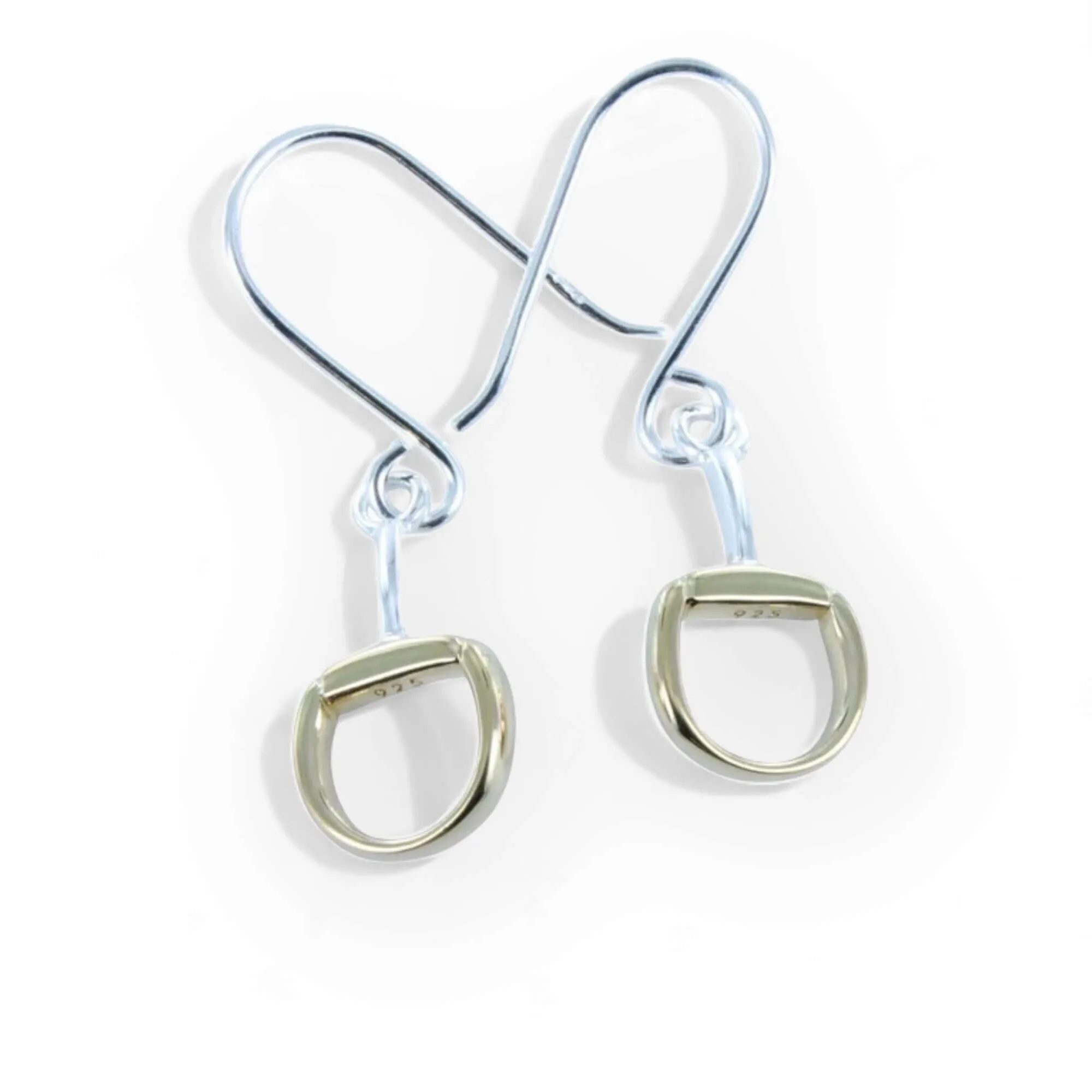 Sterling Silver Snaffle Bit Drop Earrings - Gold