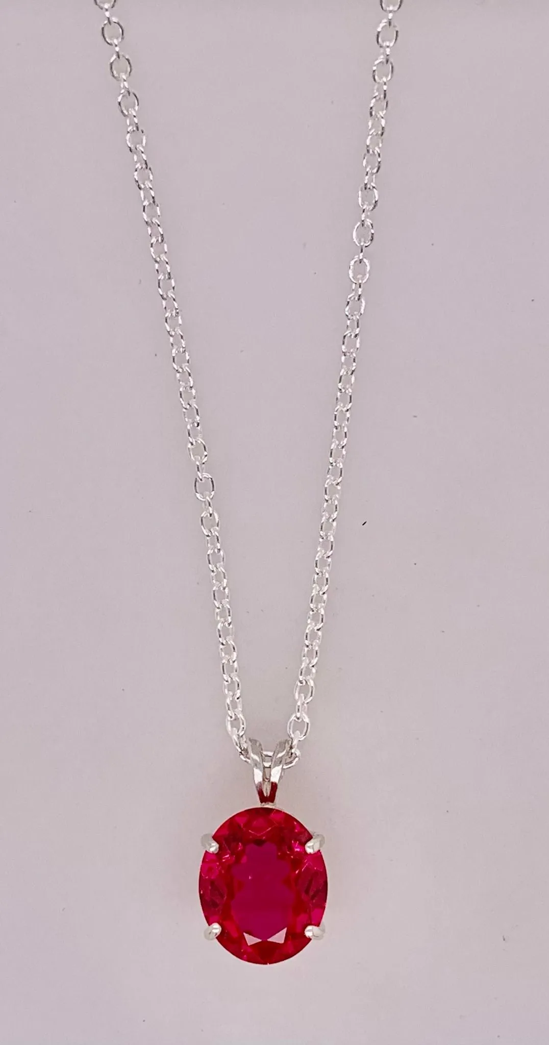 Sterling Silver Synthetic Ruby Necklace