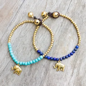 Stylish Elephants Blue Calcite Brass Beaded Bracelet