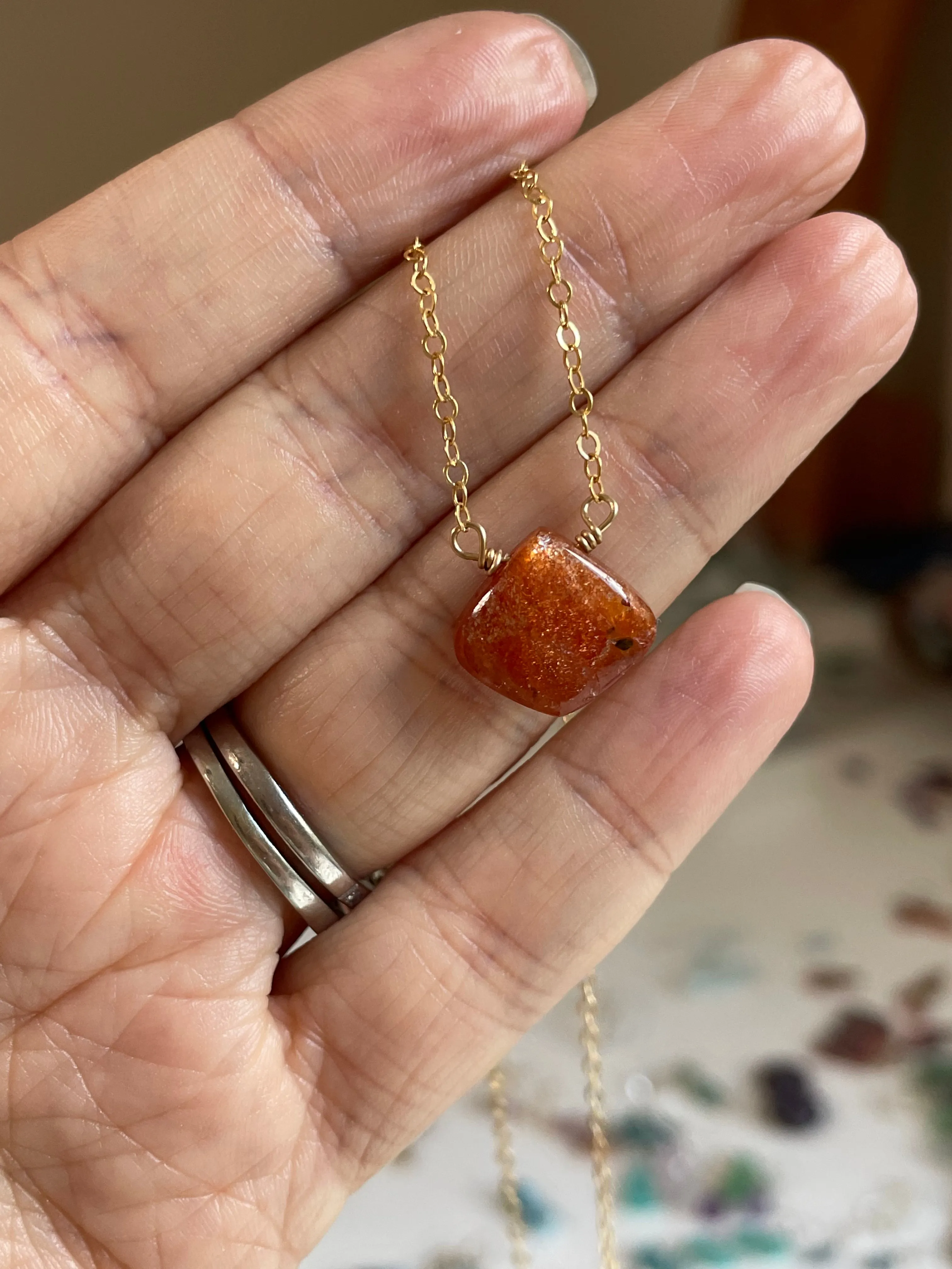 Sunstone Pendant Necklace Gold Or Silver