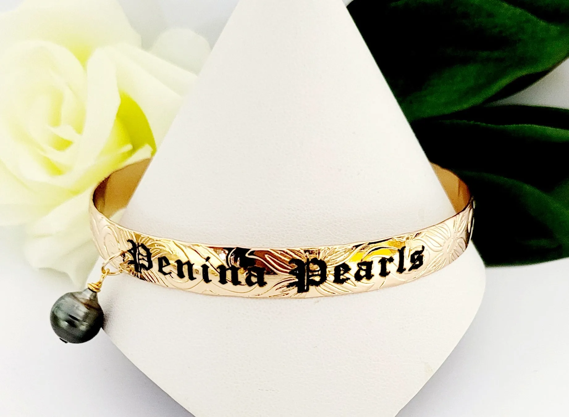 Tahitian Penina Pearls - Personalised Name on Gold-filled Bangle