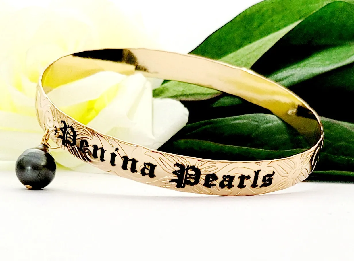 Tahitian Penina Pearls - Personalised Name on Gold-filled Bangle