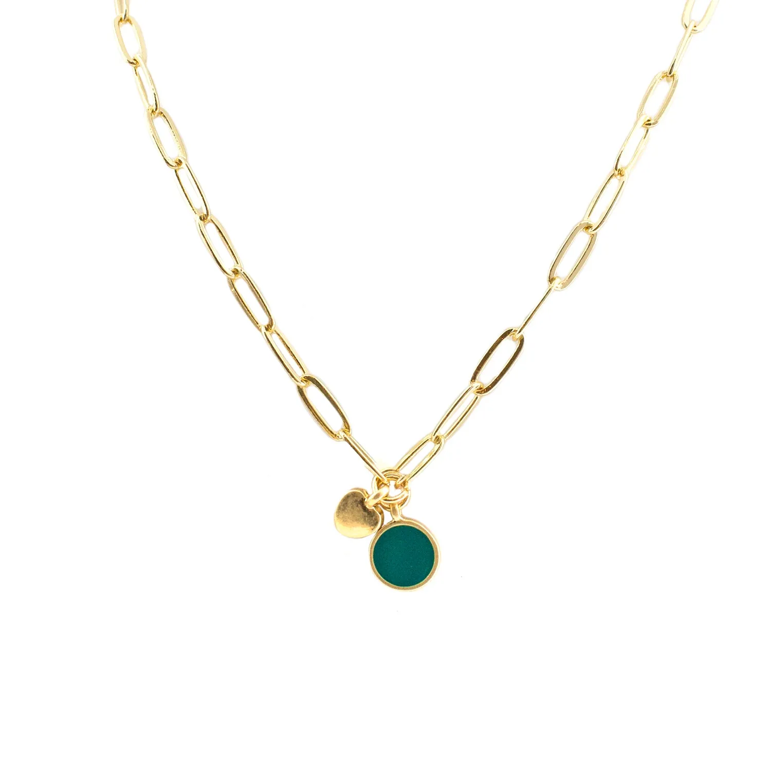 teal enamel disc link necklace