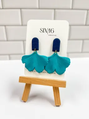 Teal Ginkgo Leaf Polymer Clay Earrings