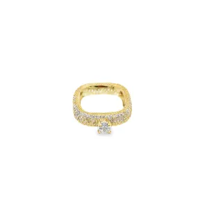 Thick Square CZ Pave Single Stone Ring (D22)