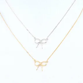 Thin Wire Tied Bow Ribbon Design Necklace