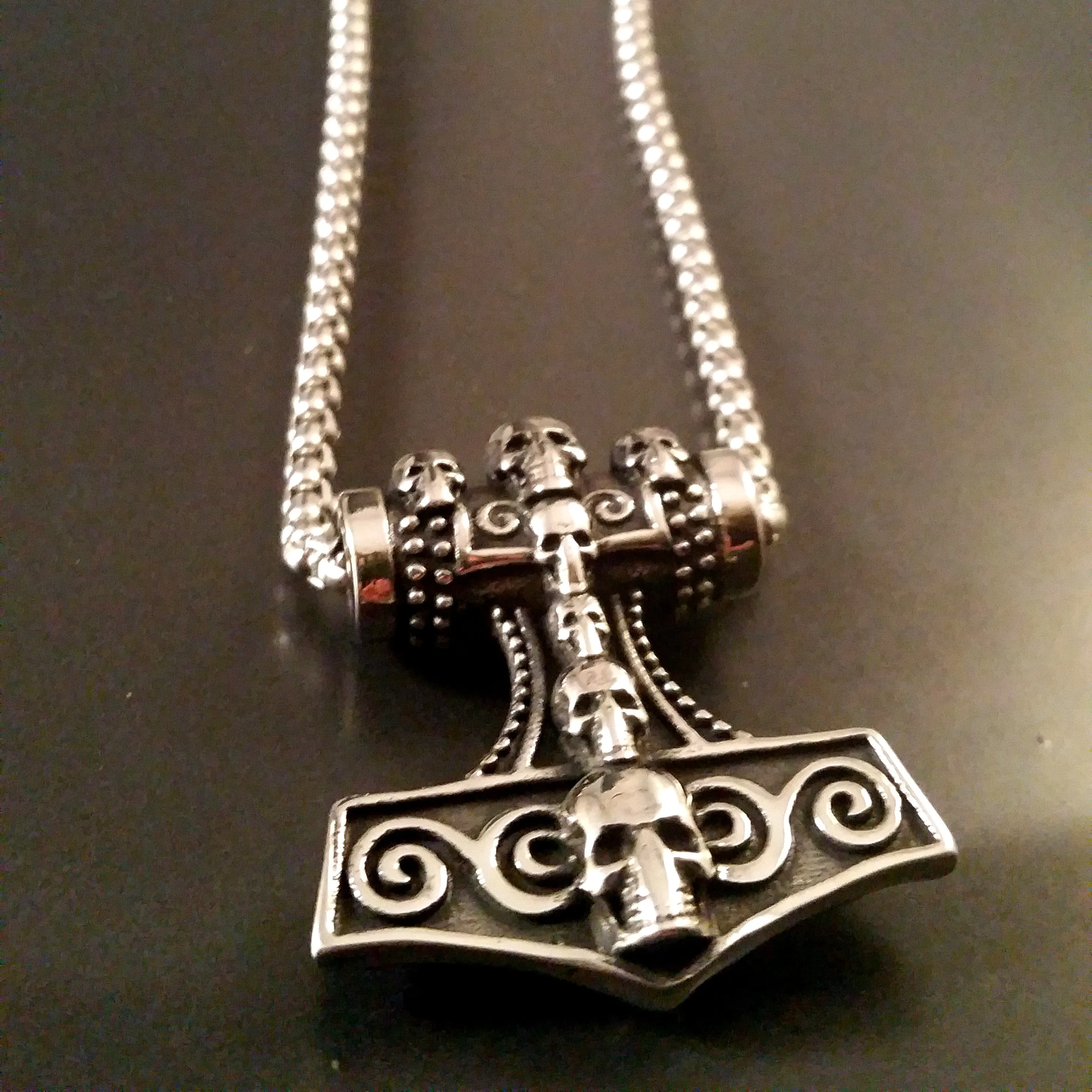 Thor's Hammer Necklace Silver Skulls Viking Style