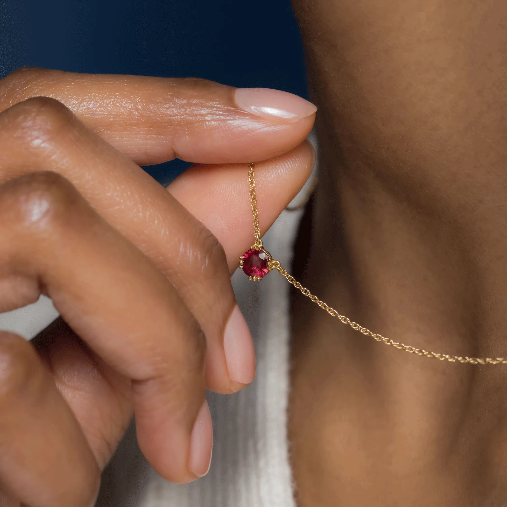 Threaded Necklace, 0.47ct. Round Cut Ruby - OOS