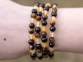 TIGERS Eye, Black TOURMALINE, CITRINE Crystal Bracelet - Round Beads - Beaded Bracelet, Handmade Jewelry, Healing Crystal Bracelet, E2117