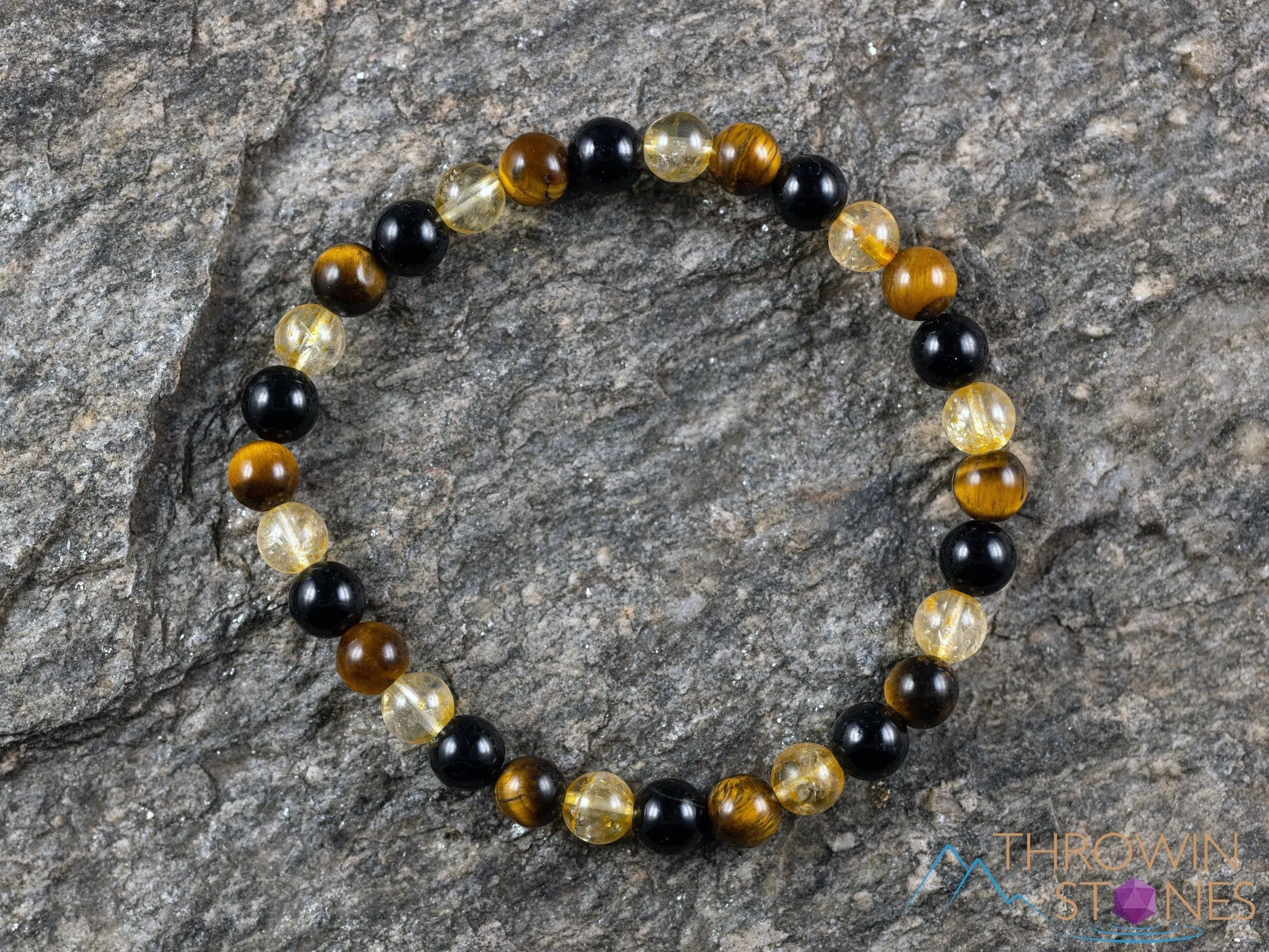 TIGERS Eye, Black TOURMALINE, CITRINE Crystal Bracelet - Round Beads - Beaded Bracelet, Handmade Jewelry, Healing Crystal Bracelet, E2117