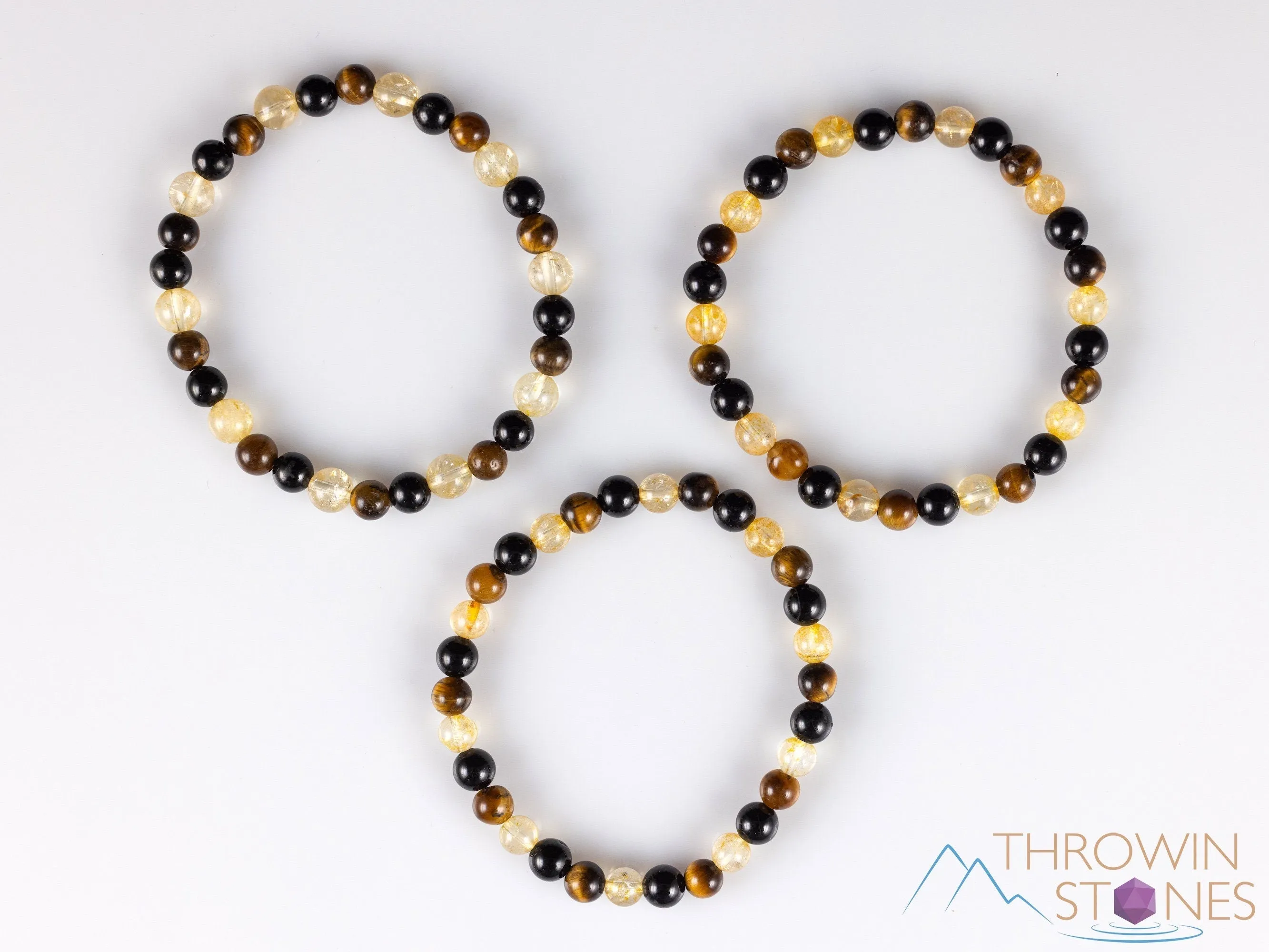 TIGERS Eye, Black TOURMALINE, CITRINE Crystal Bracelet - Round Beads - Beaded Bracelet, Handmade Jewelry, Healing Crystal Bracelet, E2117