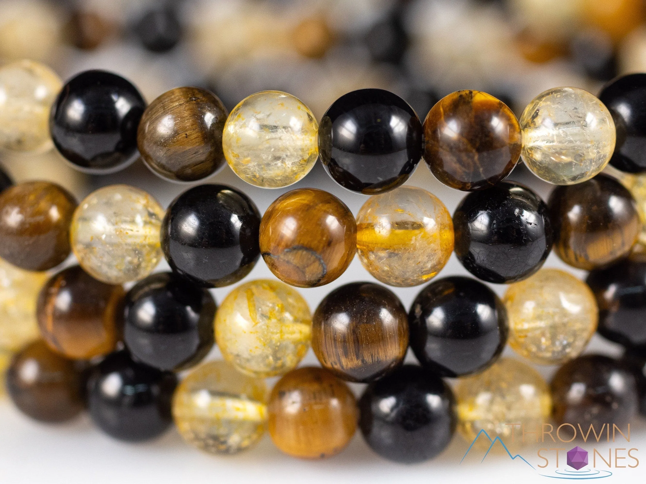 TIGERS Eye, Black TOURMALINE, CITRINE Crystal Bracelet - Round Beads - Beaded Bracelet, Handmade Jewelry, Healing Crystal Bracelet, E2117