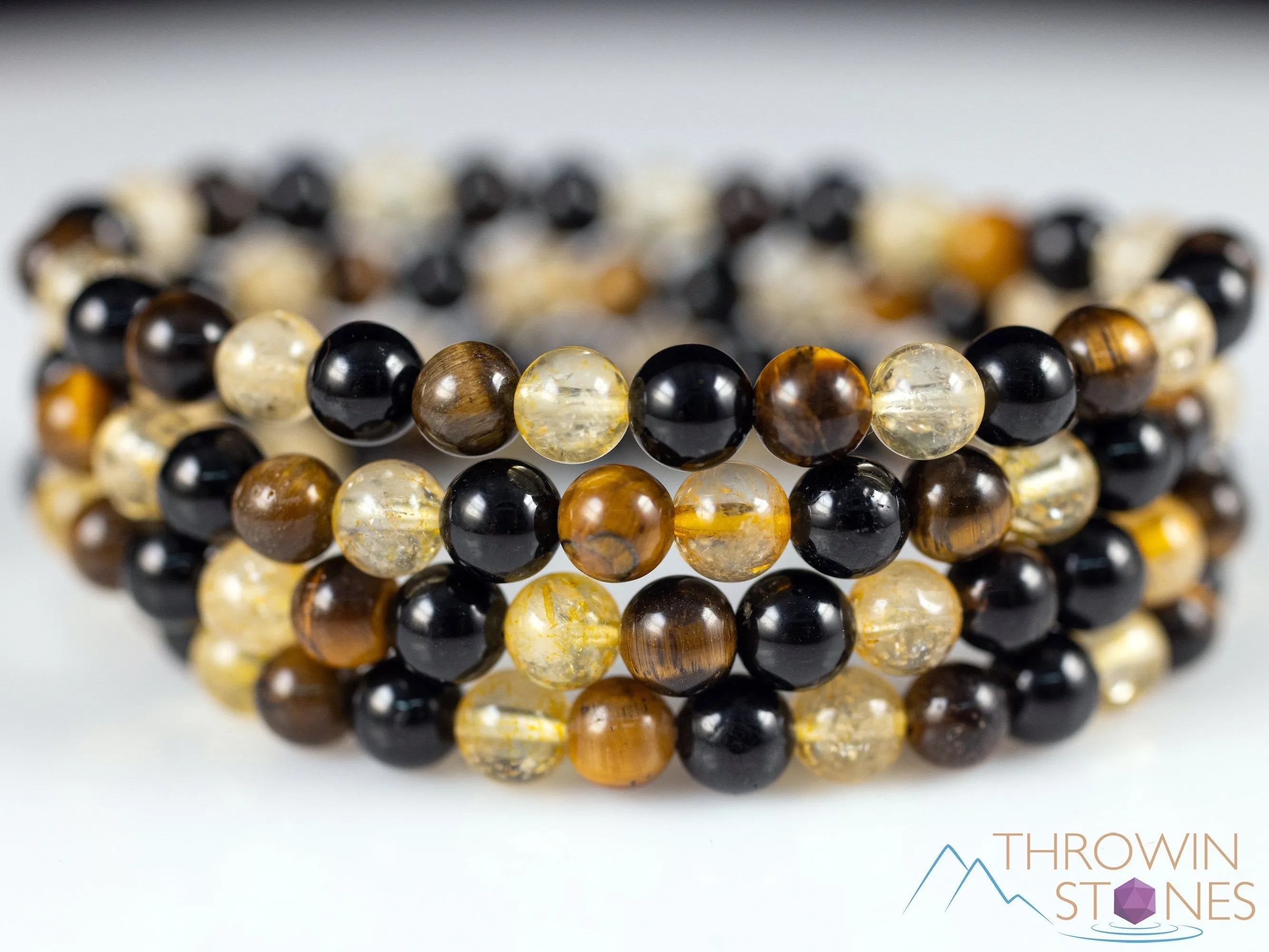 TIGERS Eye, Black TOURMALINE, CITRINE Crystal Bracelet - Round Beads - Beaded Bracelet, Handmade Jewelry, Healing Crystal Bracelet, E2117