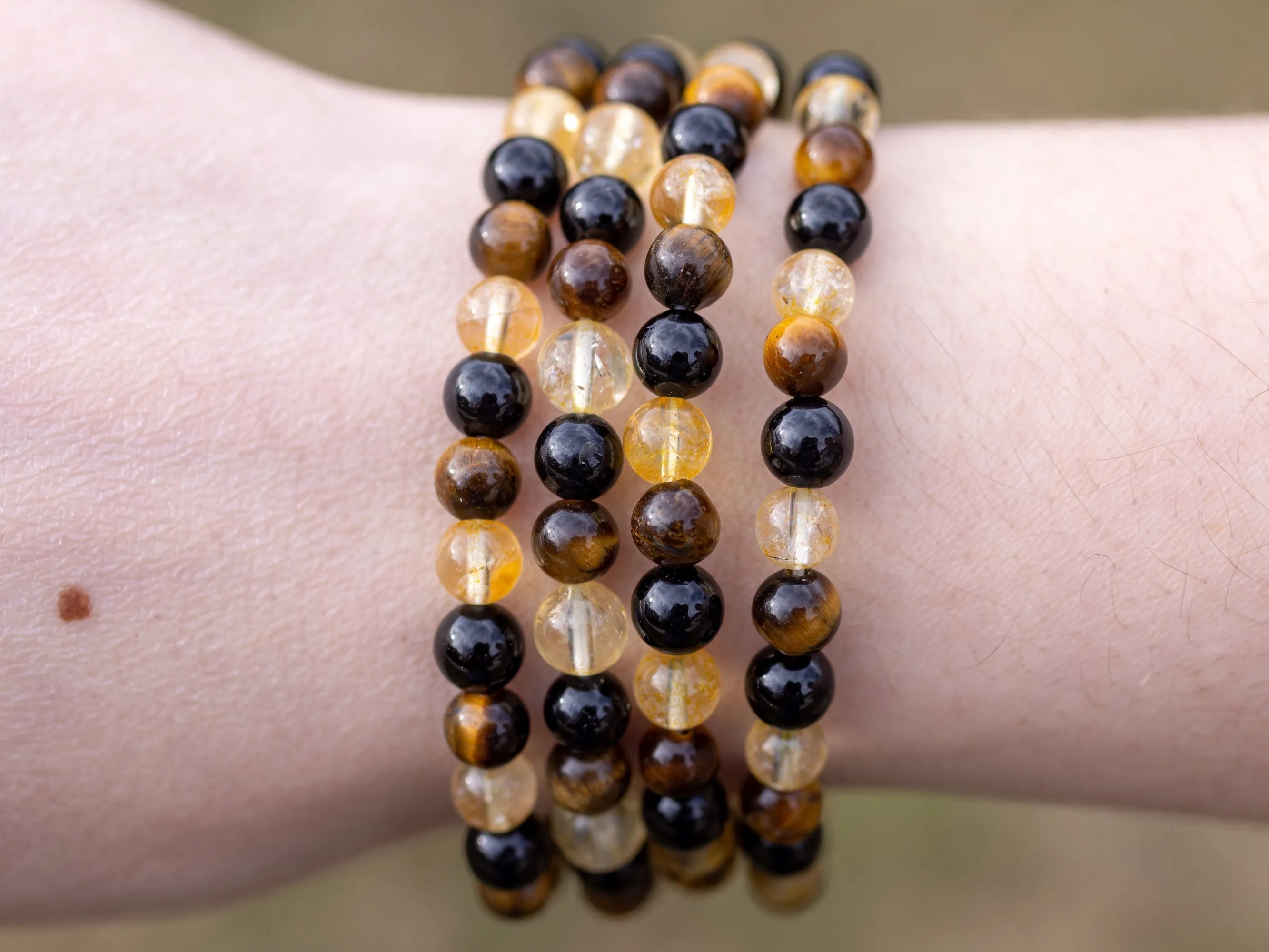 TIGERS Eye, Black TOURMALINE, CITRINE Crystal Bracelet - Round Beads - Beaded Bracelet, Handmade Jewelry, Healing Crystal Bracelet, E2117