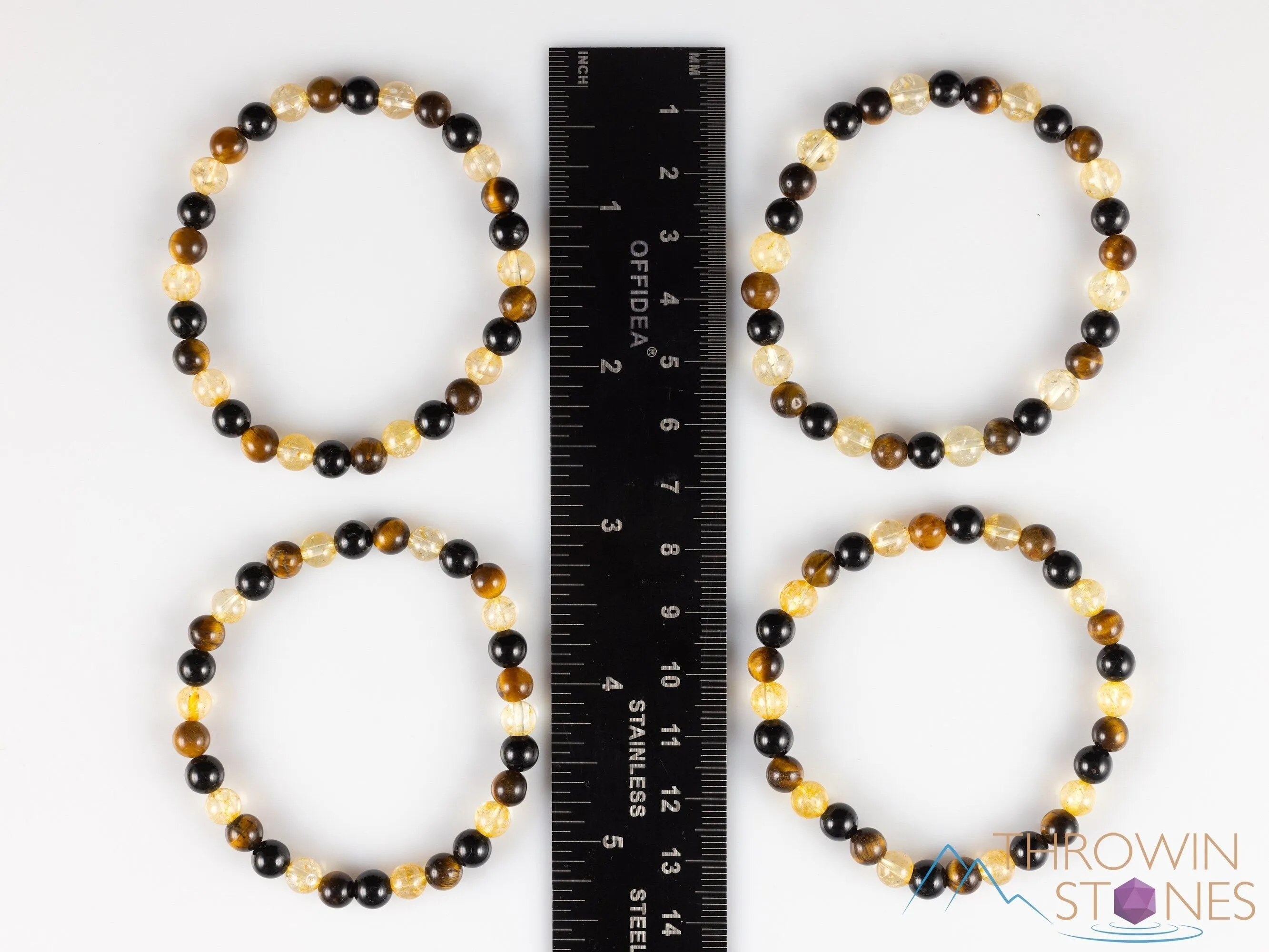 TIGERS Eye, Black TOURMALINE, CITRINE Crystal Bracelet - Round Beads - Beaded Bracelet, Handmade Jewelry, Healing Crystal Bracelet, E2117