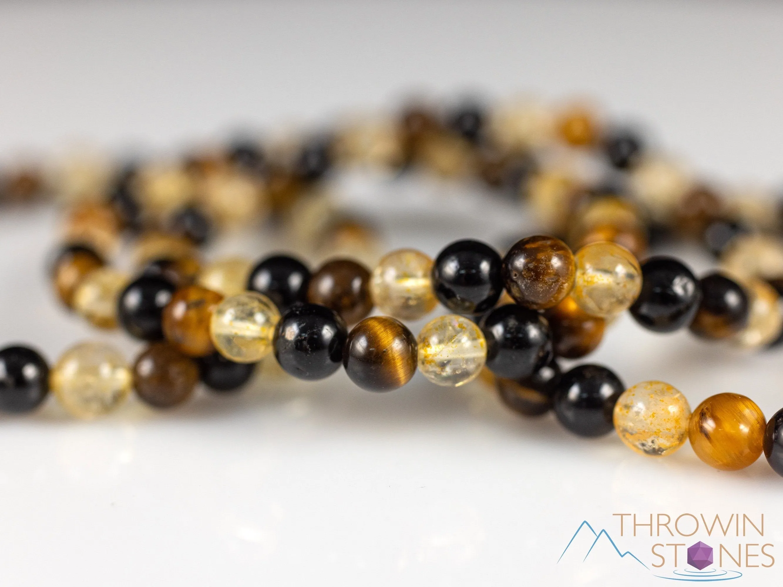 TIGERS Eye, Black TOURMALINE, CITRINE Crystal Bracelet - Round Beads - Beaded Bracelet, Handmade Jewelry, Healing Crystal Bracelet, E2117