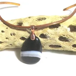 Timeless Black Agate Pendant Copper Neck Wire Necklace