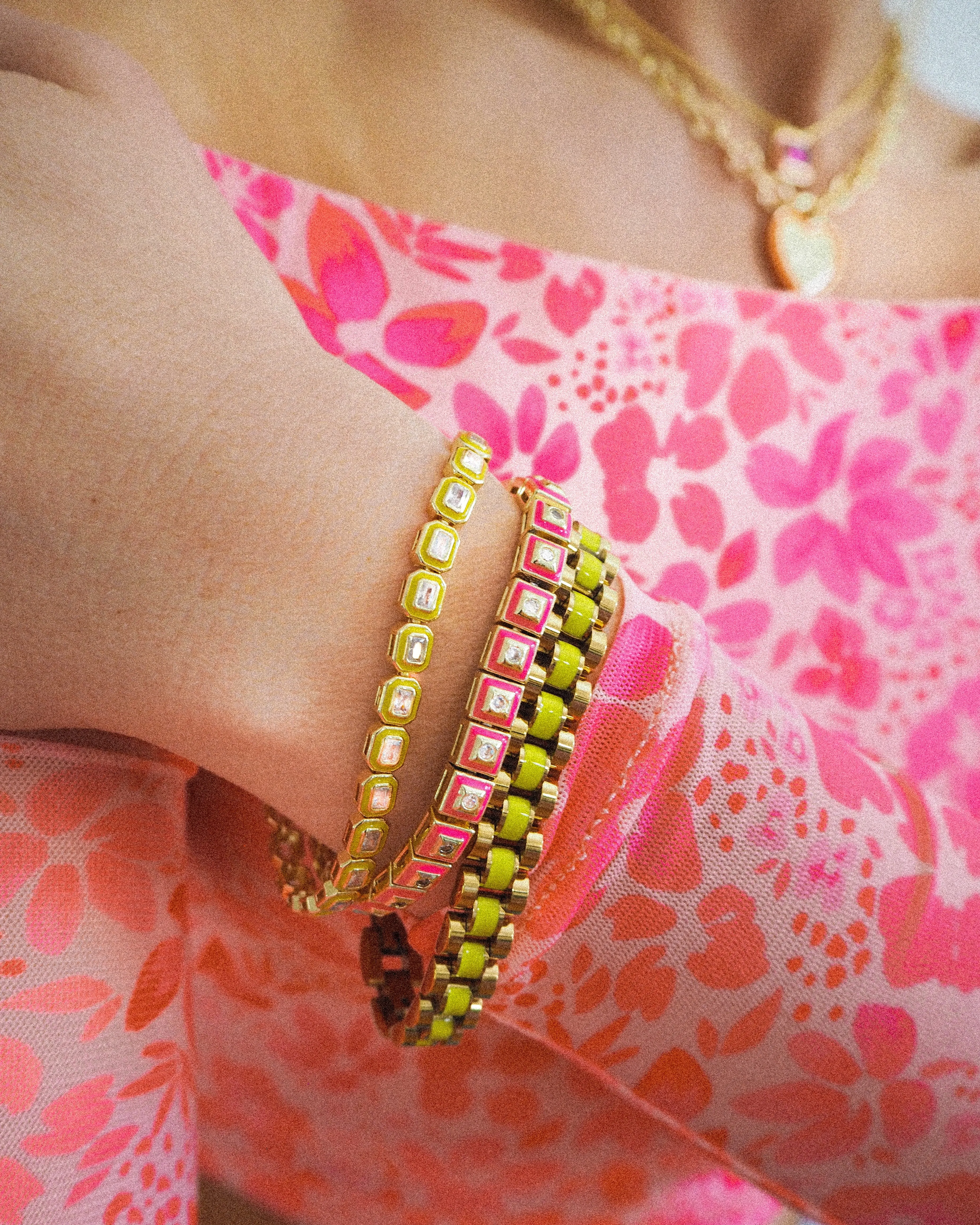 Timepiece Bracelet- Neon Yellow- Gold