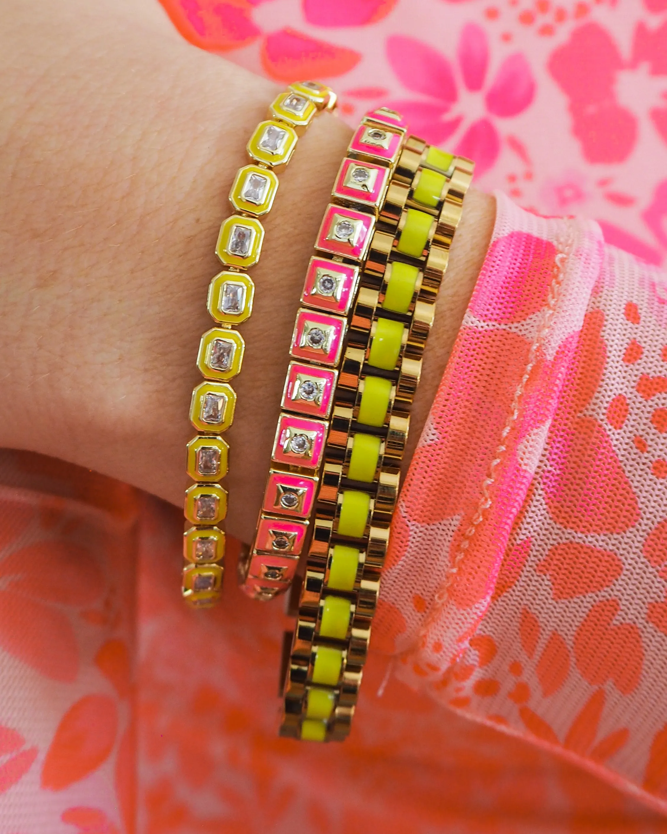 Timepiece Bracelet- Neon Yellow- Gold