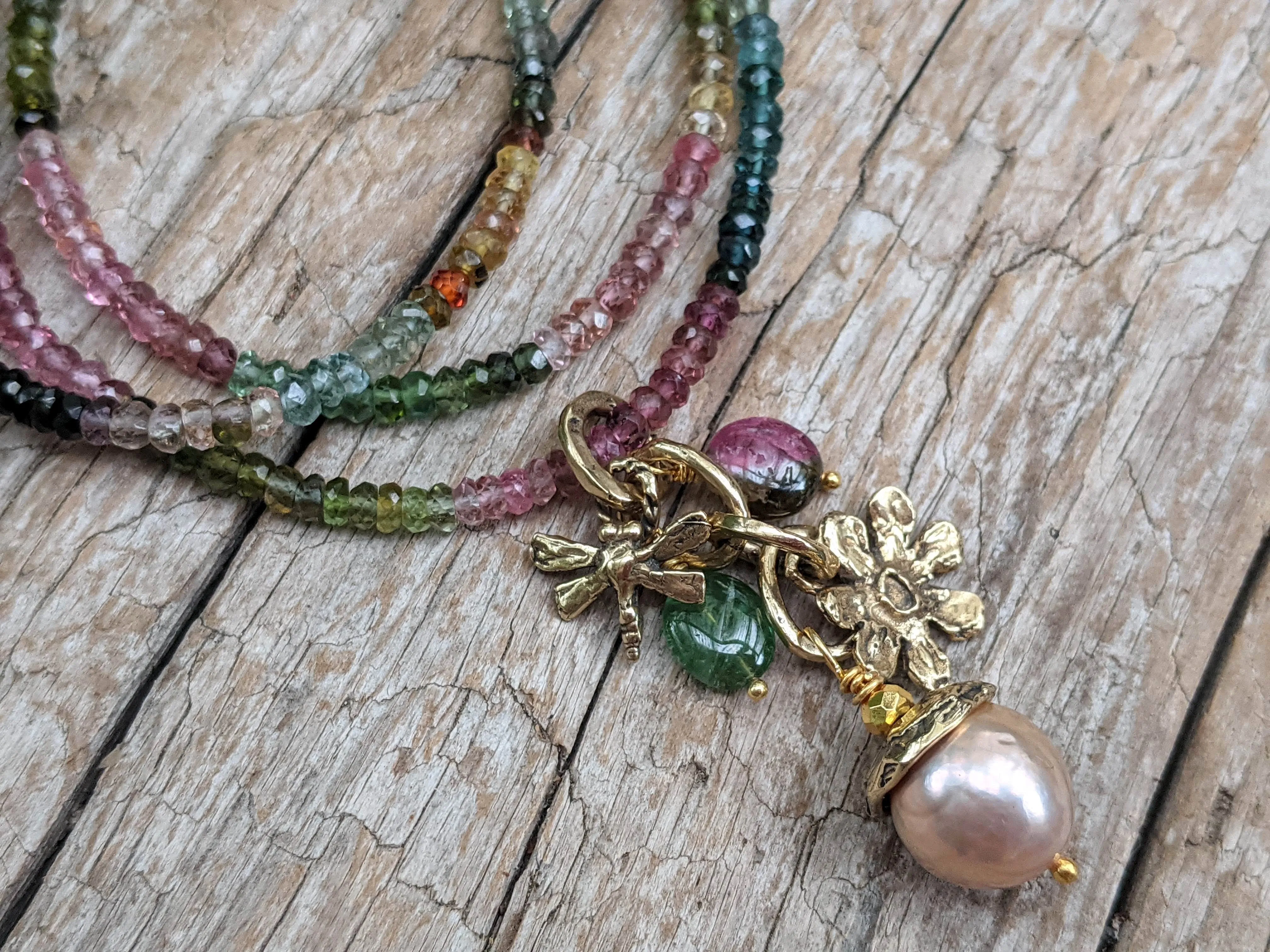 Tourmaline Necklace & Pink Edison Pearl Pendant