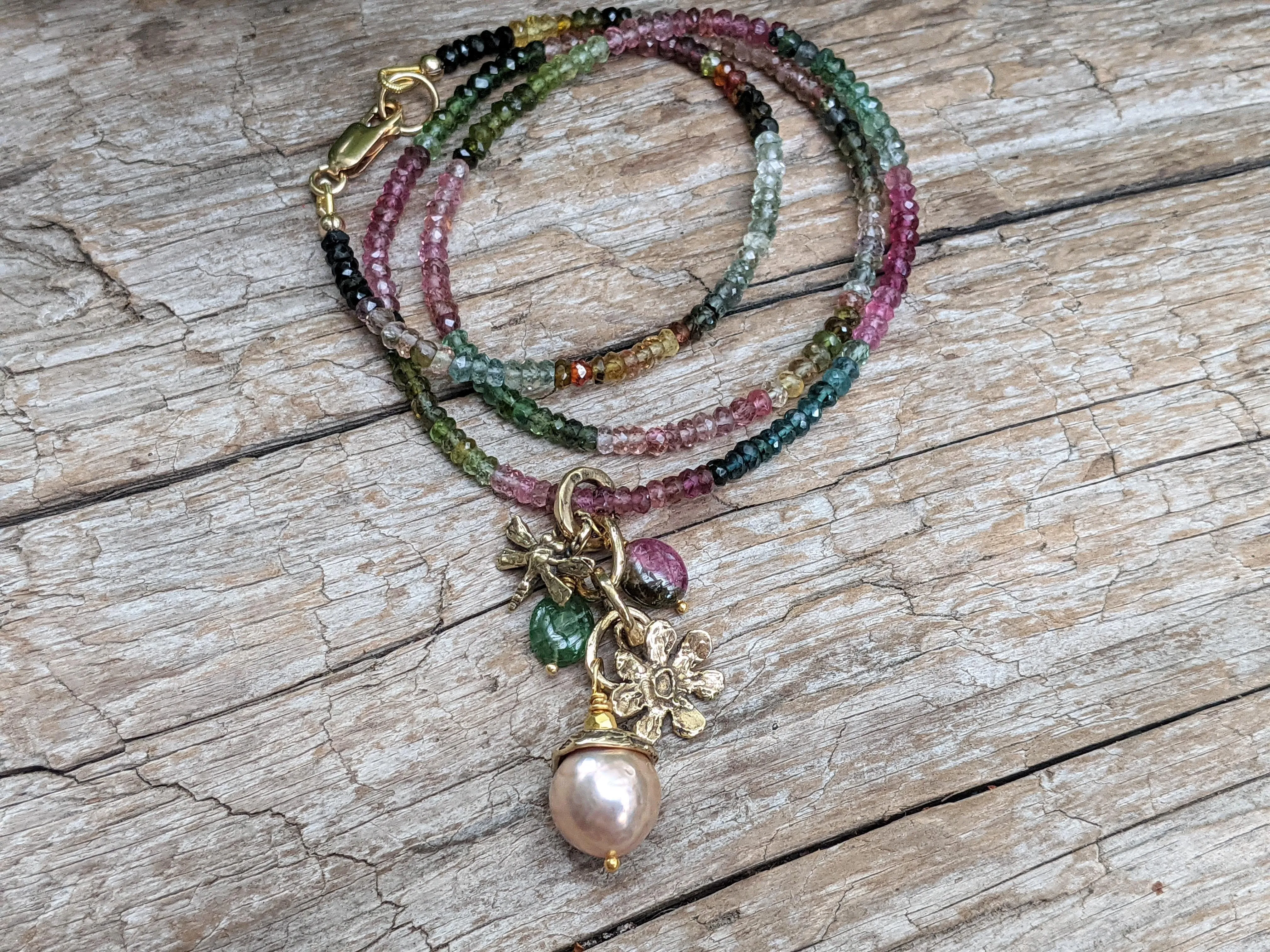 Tourmaline Necklace & Pink Edison Pearl Pendant