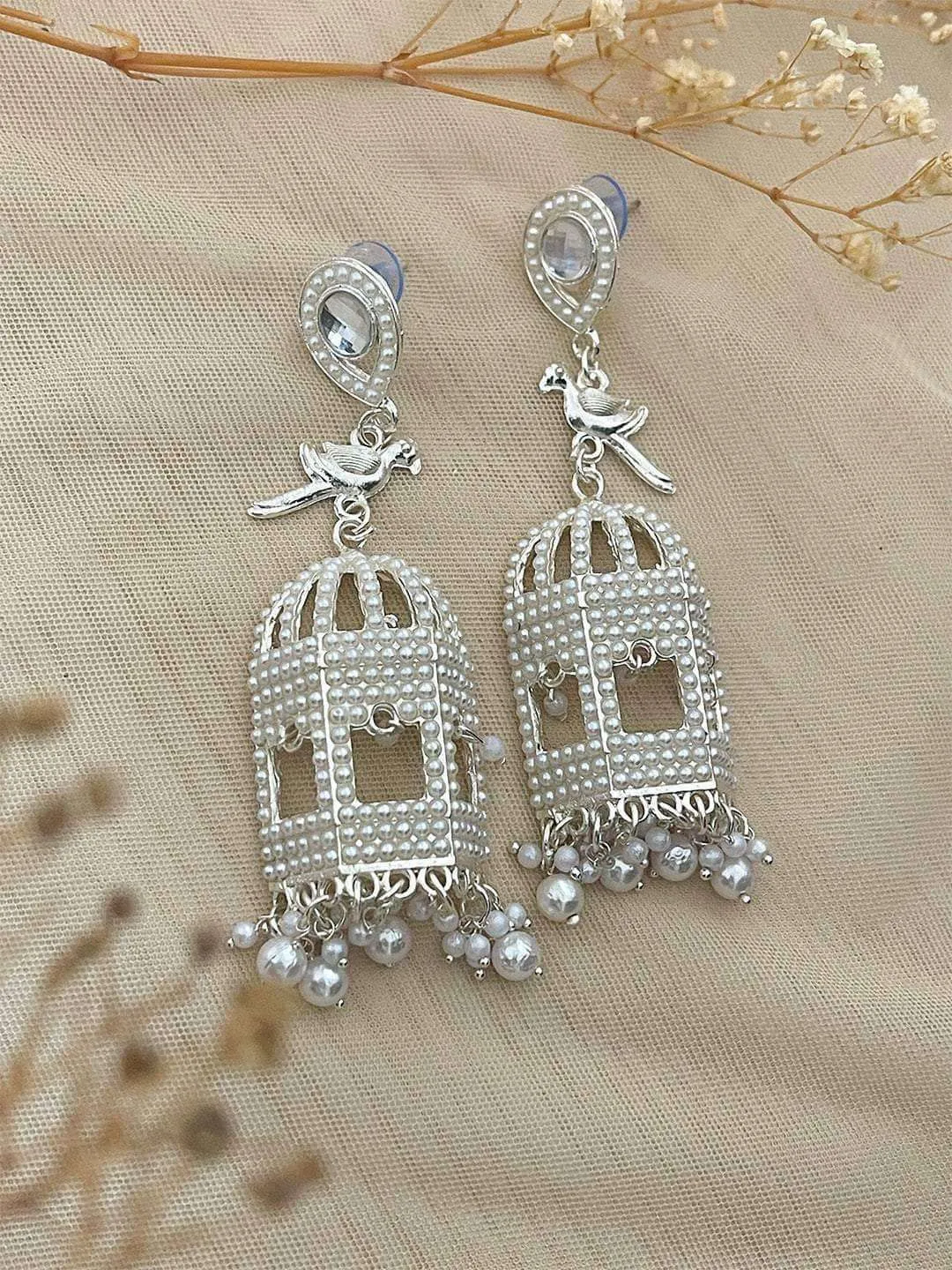 Traditional Pearl Beaded Pinjara Design Jhumka