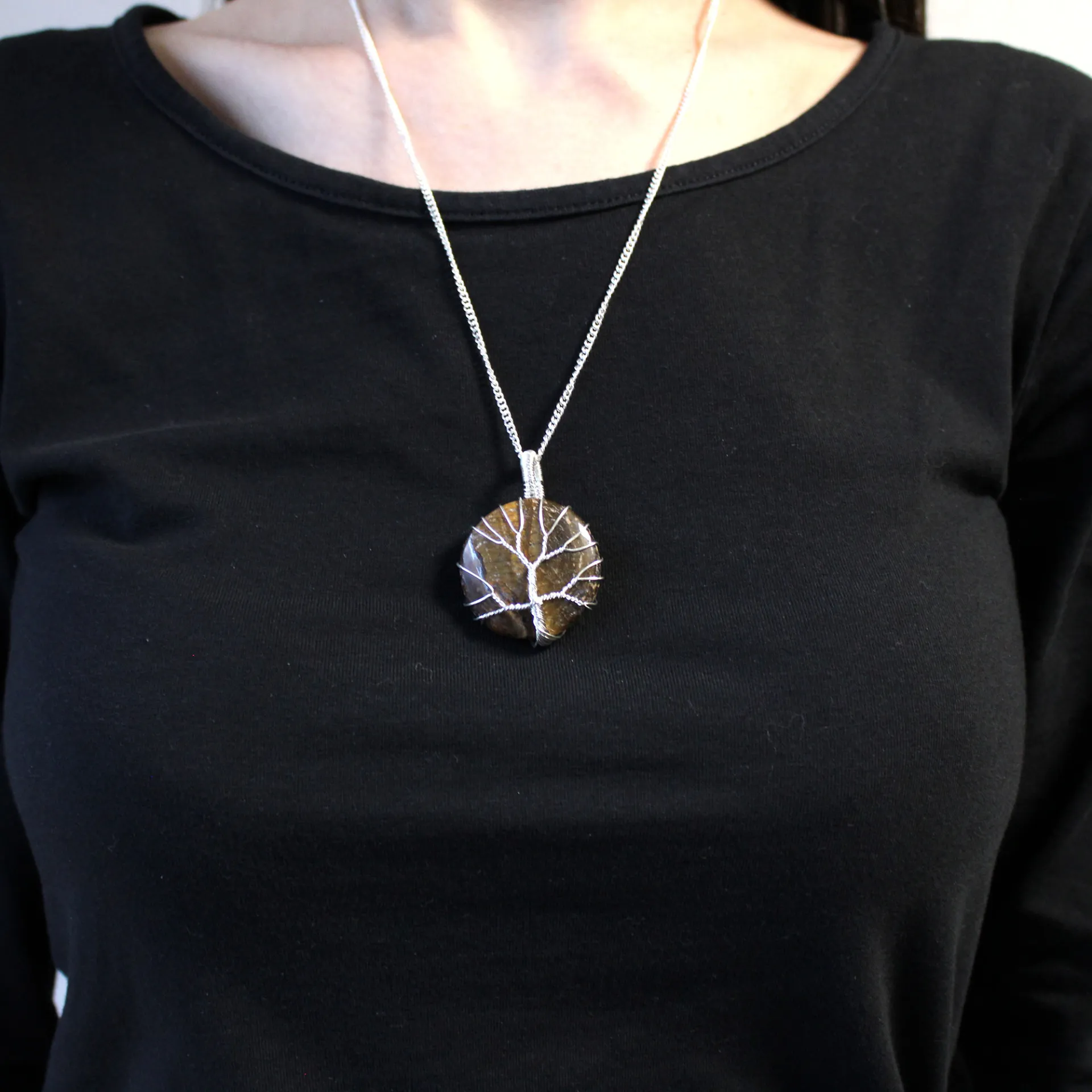 Tree of Life Gemstone Necklace - Tiger Eye | Natural Luck & Success Amulet