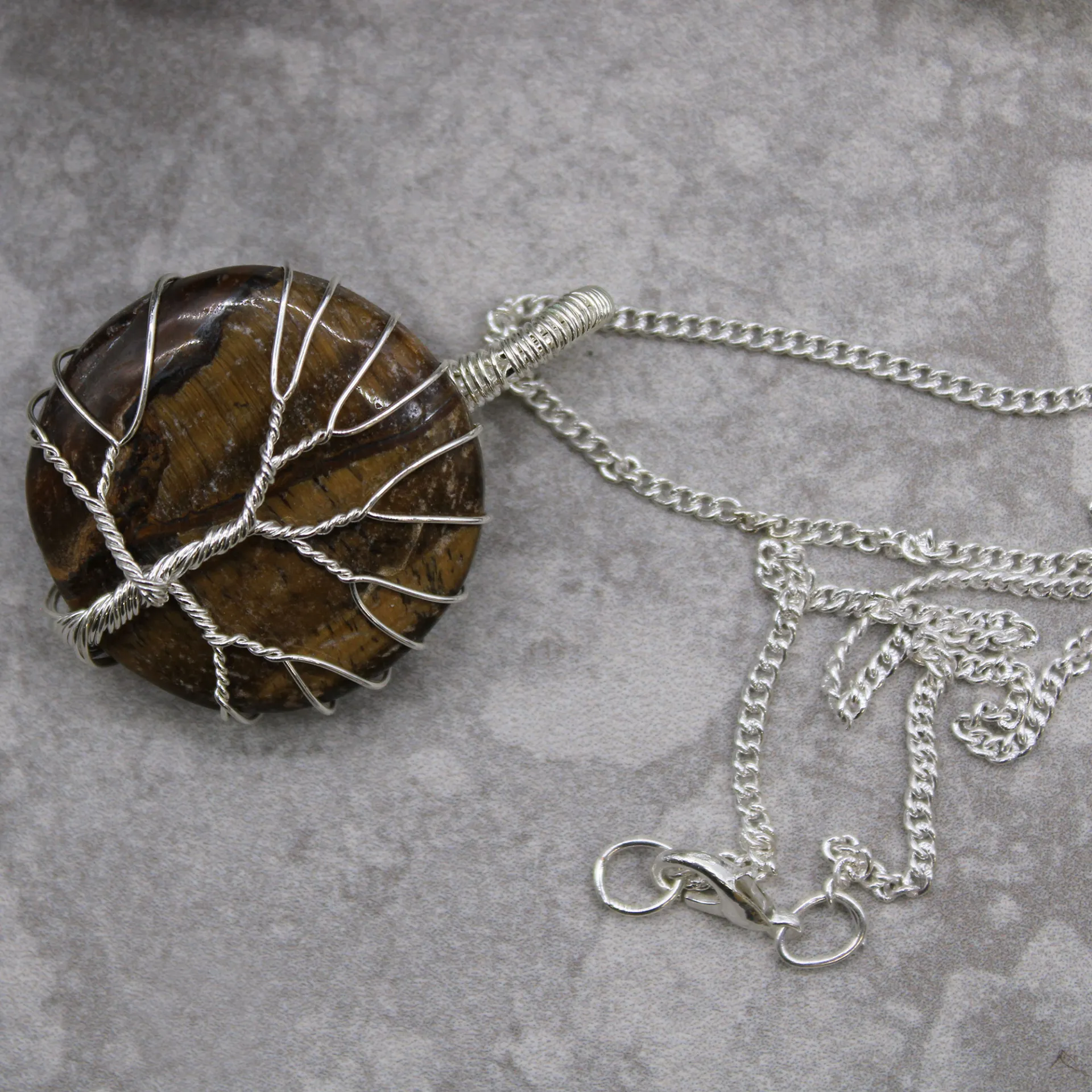 Tree of Life Gemstone Necklace - Tiger Eye | Natural Luck & Success Amulet