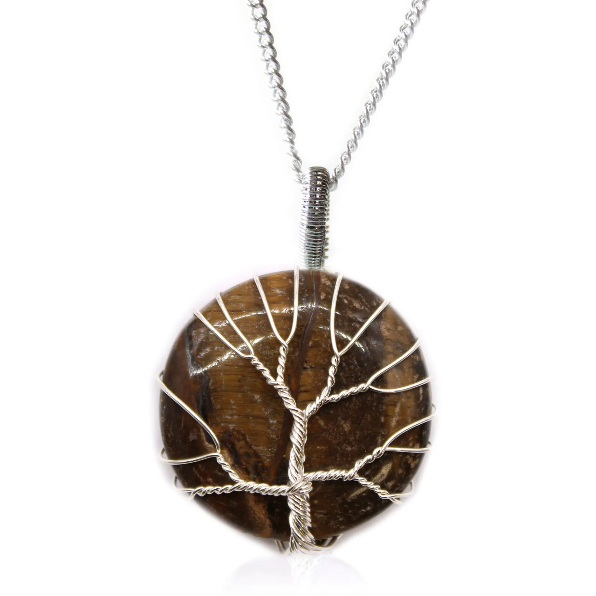 Tree of Life Gemstone Necklace - Tiger Eye | Natural Luck & Success Amulet