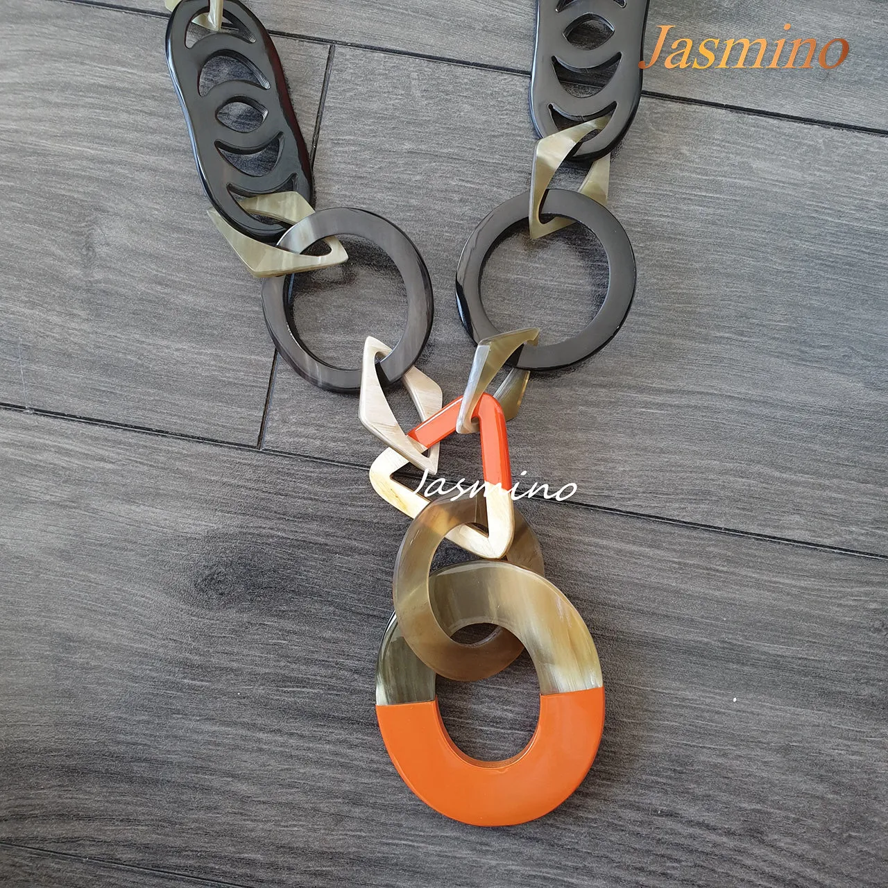 Trendy Handmade Necklace J17659, Made by Buffalo Horn and Lacquer