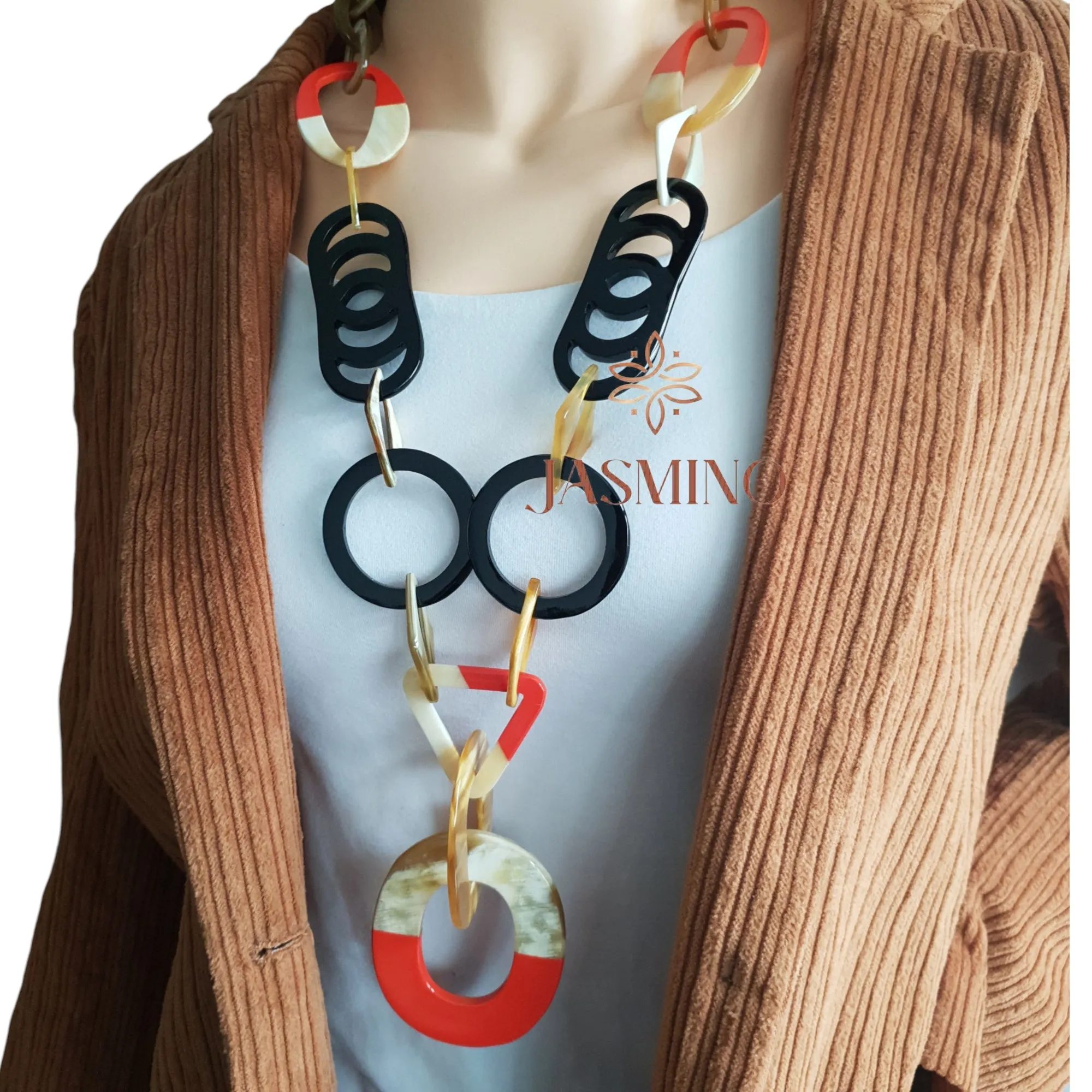 Trendy Handmade Necklace J17659, Made by Buffalo Horn and Lacquer