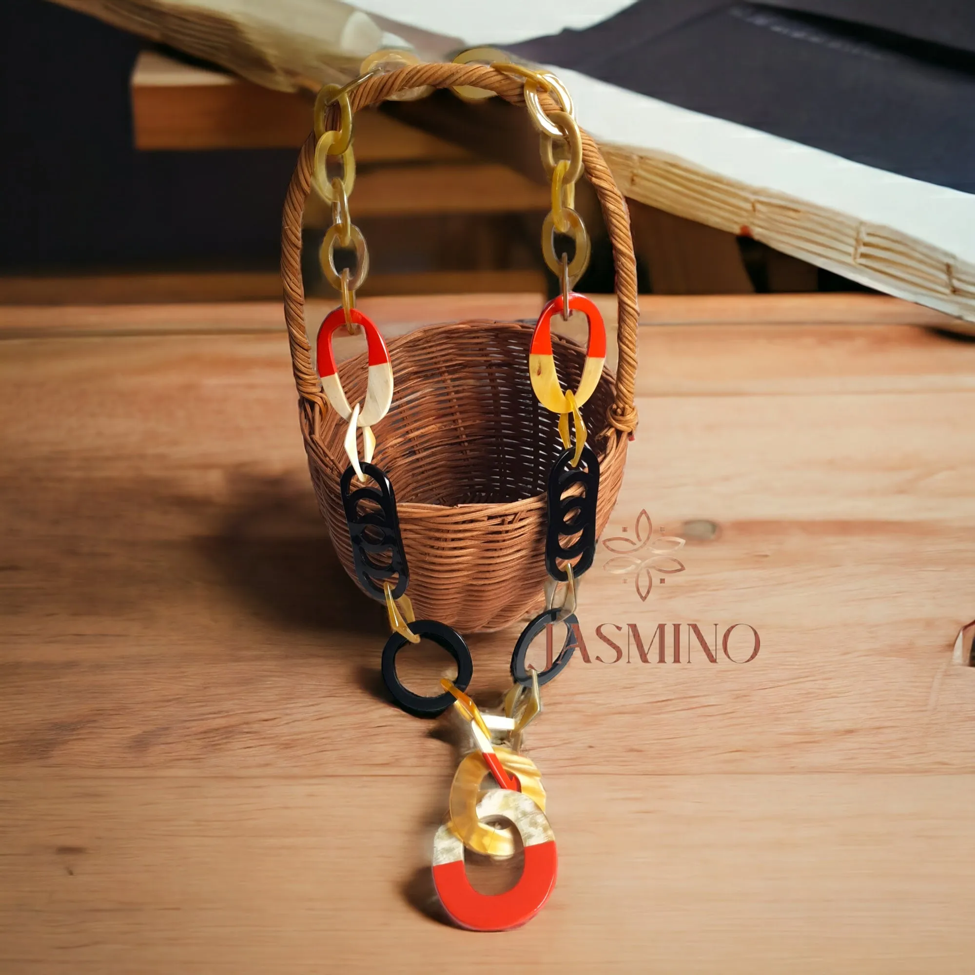 Trendy Handmade Necklace J17659, Made by Buffalo Horn and Lacquer