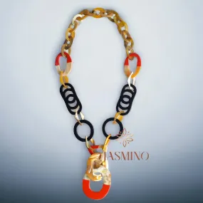 Trendy Handmade Necklace J17659, Made by Buffalo Horn and Lacquer