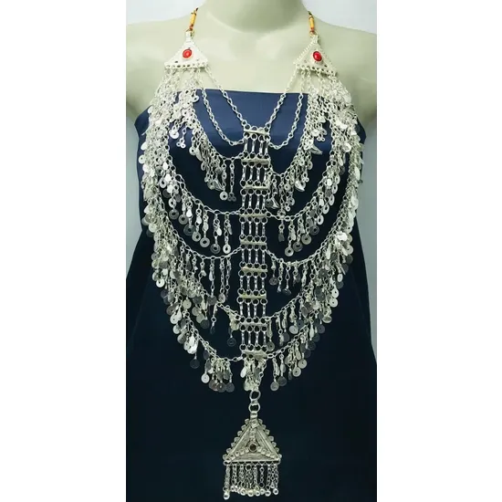 Tribal Necklace With Dangling Tassels and Big Pendant