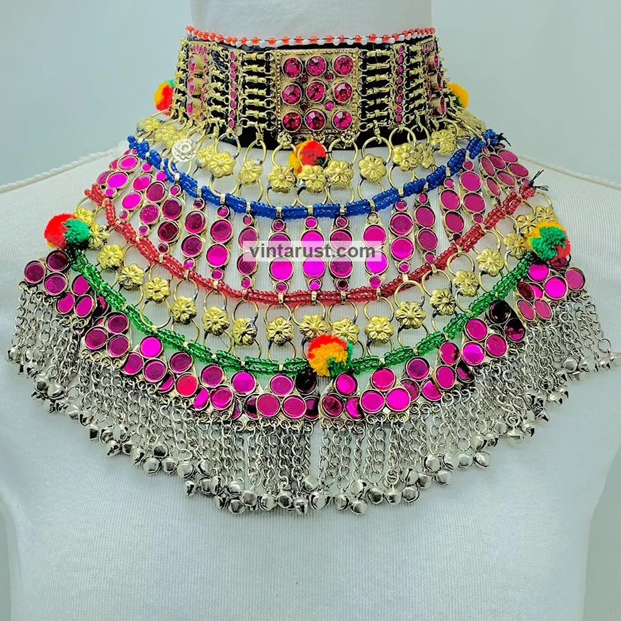 Tribal Oversized Pink Glass Stones Choker Necklace