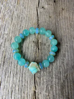 Turquoise Beaded Bracelet with Raw Stone Accent